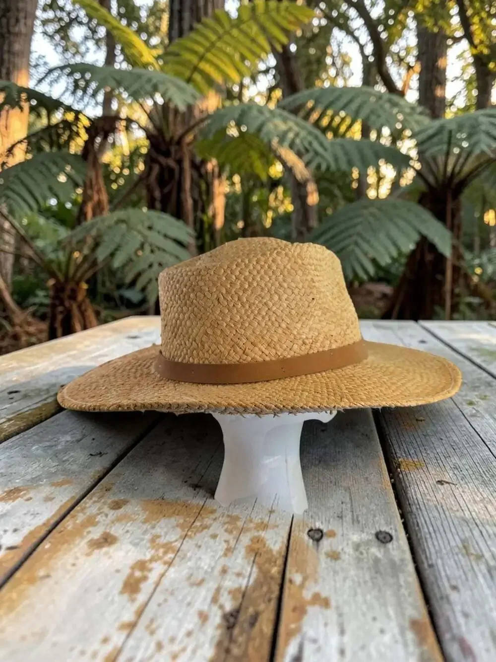 Unbranded Straw Fedora Sun Hat with Faux Leather Band